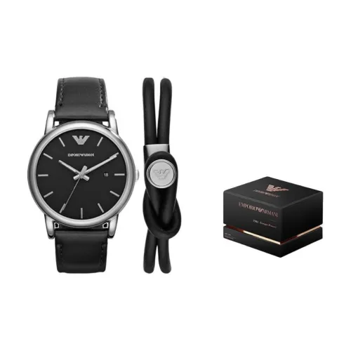 EMPORIO ARMANI Наручные часы Кварцевый механизм Кожаный ремешок 41 мм Черный циферблат Мужские часы
