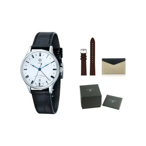 DUFA Weimar Gmt Collection Кварцевый механизм Унисекс Часы Белый циферблат Корпус из нержавеющей стали Ремешок из натуральной кожи