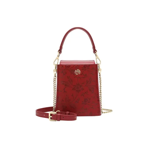 Ancient Yi Xi Коровья кожа Нишевая Сумка через плечо Сумка Женская Рубиново-красная