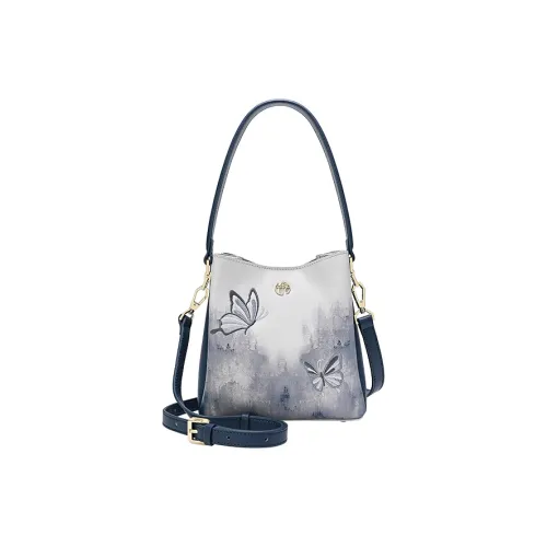 Ancient Yi Xi Коровья кожа Эксклюзивный дизайн Чонсам Сумка на плечо Женская Синий цвет Далеких гор