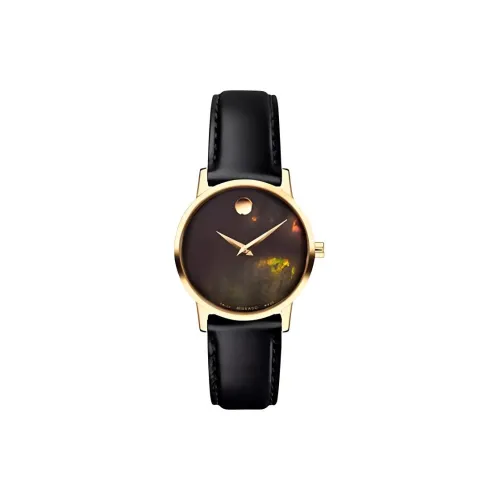 MOVADO Museum Series Кварцевый механизм Женские часы 28 мм Черный циферблат Корпус из нержавеющей стали Ремешок из коровьей кожи