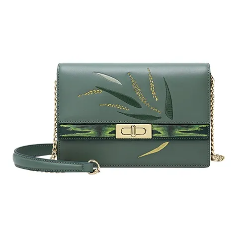 Ancient Yi Xi Коровья кожа Винтаж Чонсам Ханьфу Сумка через плечо Женская Еловый зеленый