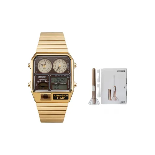 CITIZEN Eco Drive Series Co Branded Коллекция Кварцевый механизм Нержавеющая сталь Ремешок Часы Унисекс Золотой циферблат