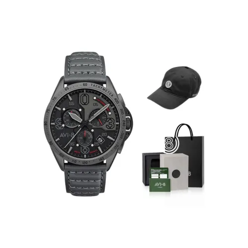 Коллекция AVI 8 P 51 Mustang Кварцевые мужские наручные часы натуральная кожа ремешок черный циферблат