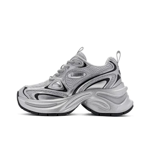 EBLAN Высота Увеличивающие Низкие Топы Толстая Подошва Женские Серебристые