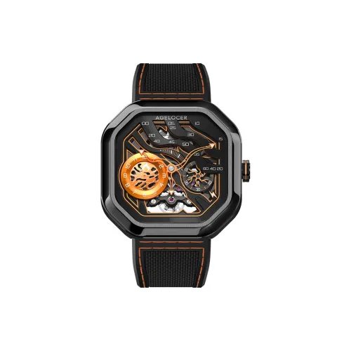 AGELOCER Вулканы Коллекция Автоматический Механический Механизм Фторкаучуковый Ремень Часы Мужские Апельсин Циферблат Часов