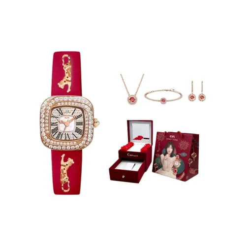 EA Shenbao Collection Кварцевый механизм Кожаный ремешок Часы Женские часы Золотой циферблат