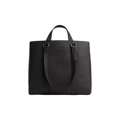 COACH Hudson Утонченный Каменная Кожа Тоут Сумка Сумка для покупок Сумка через плечо Сумка Большая Мужская Черная