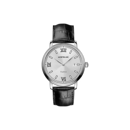 MONTBLANC Кварцевый механизм Мужские часы Часы 40 мм Серебристый циферблат Корпус из нержавеющей стали Кожаный ремешок