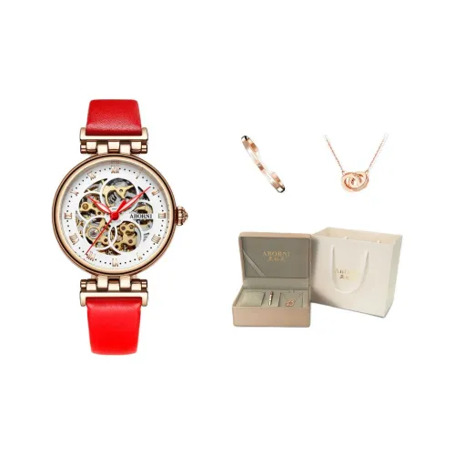 ABORNI Механические часы с ремешком из нержавеющей стали женские с циферблатом в стиле "скелет"