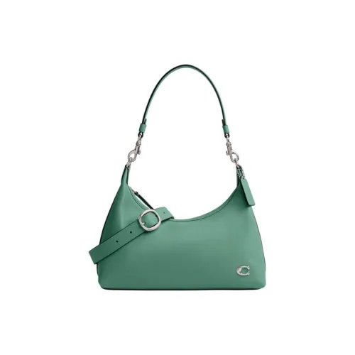 COACH Juliet Дубленая кожа Перчатка Портативная Сумка через плечо Сумка на плечо Большая Женская Серебряный и Сапфирово-синий