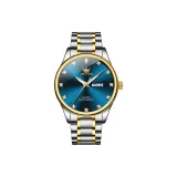 Стальной ремешок, синий циферблат.