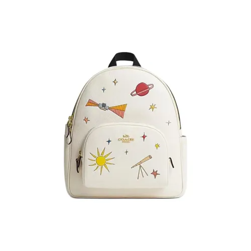 COACH Корт Кожа Рюкзак Большой Женский Меловый Разноцветный