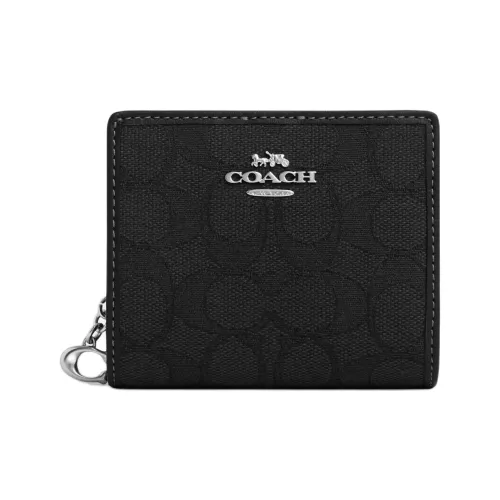 COACH Snap Wallet ICONIC Жаккард с Коровьей Кожей Кошелек Мини Women's Silver Черный