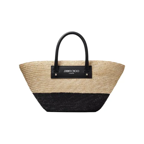 Jimmy Choo Телячья кожа и соломенное плетение сумка-тоут сумка для покупок маленькая сумка женский натуральный и черный