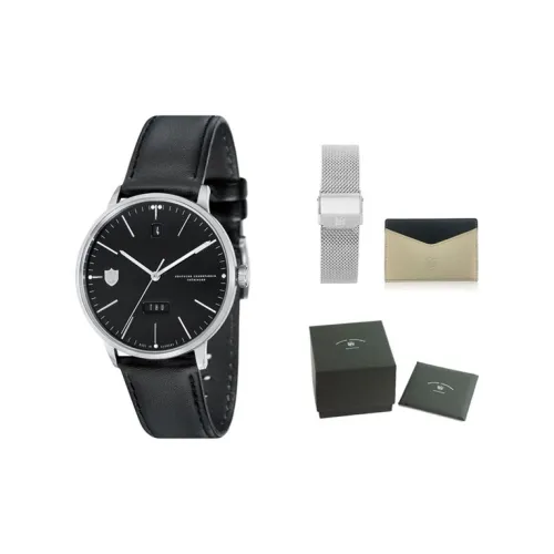 DUFA Кварцевый механизм Унисекс Часы Черный циферблат Нержавеющая сталь Корпус Часы Естественная кожа Ремешок