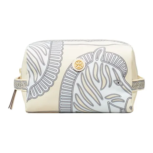 TORY BURCH Переработанный нейлон с искусственной кожей косметичка большой женский синий зебра принт