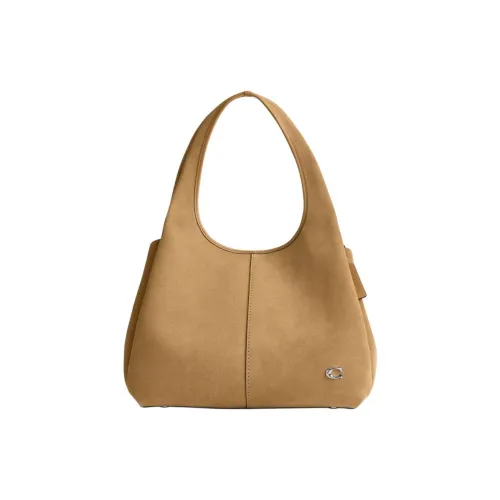 COACH LANA Замша с Перчаточная дубленая кожа Сумка на плечо Большая Женская Серебряный Арахисовый