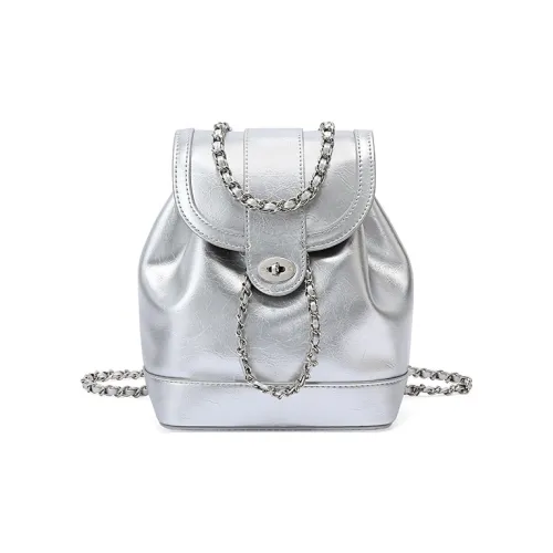 TUCANO Кожа Студенческий Повседневный Рюкзак Средний Women's Silver Черный