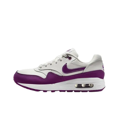 Nike Air Max 1 Slip Resistant Амортизация Устойчивость к износу Низкий топ Детская беговая обувь Белый Фиолетовый