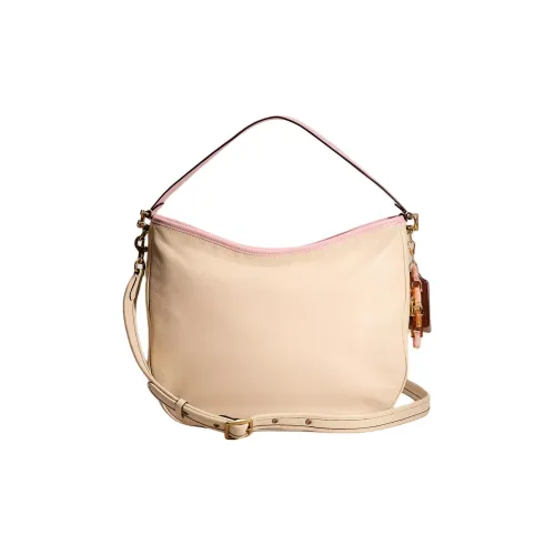 COACH Soft Tabby Кожа Сумка-хобо Сумка Сумка через плечо Сумка через плечо Большая Женская Латунь с Инкрустацией Сливочного цвета