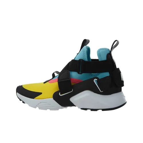 nike Huarache City Shock Absorbers Slip-resistant Abrasion-resistant MID Топ Беговые кроссовки Женские Черный Желтый Синий