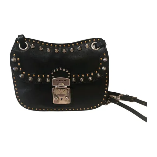 MIU MIU Soft Sheepskin Leather Crossbody Bag Shoulder Bag Women's Black
