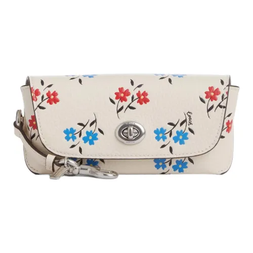 COACH Чехол для солнцезащитных очков Кожа Телячья кожа Футляр для очков Сумка для хранения Женские Мел и Многоцветный