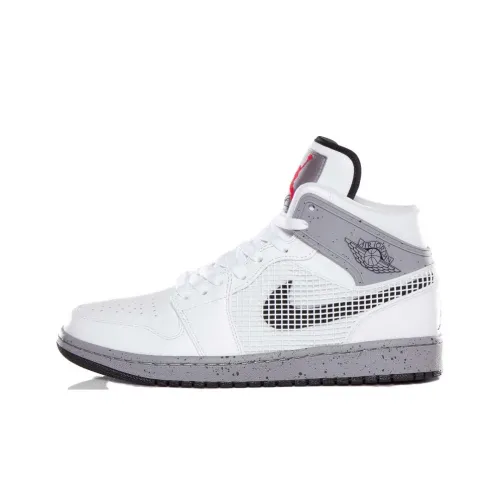 Jordan Air Jordan 1 Retro 89 'Цемент Белый' Амортизация MID Топ Винтажные Баскетбольные Кроссовки Мужские Белый Серый