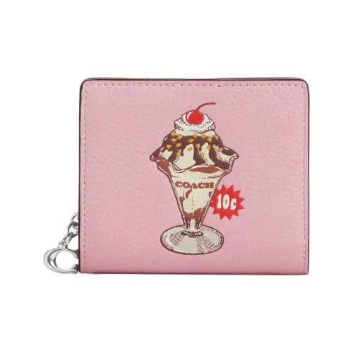 COACH Snap Wallet Галечная кожа Кошелек Мини Женский Вишневый цветок Розовый