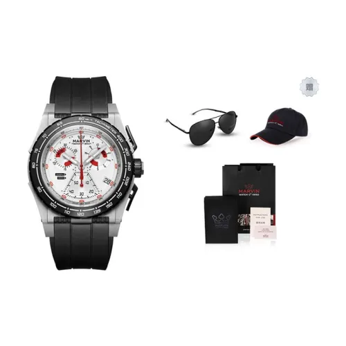 MARVIN Кварцевый механизм Мужские часы Часы 44 Белый циферблат Корпус из нержавеющей стали Силиконовый ремешок