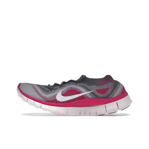 Nike Free Flyknit Амортизация Износостойкие Низкие Кроссовки для Бега Женские Серый Красный
