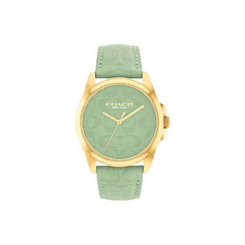 COACH Наручные часы Кварцевый механизм Кожаный ремешок 36 мм Зеленый циферблат Унисекс