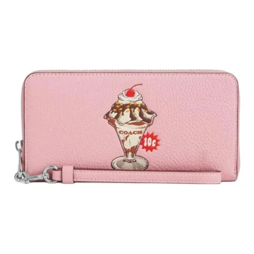 COACH Zip Around Утонченный Кошелек из Галечной Кожи Маленький Женский Розовый