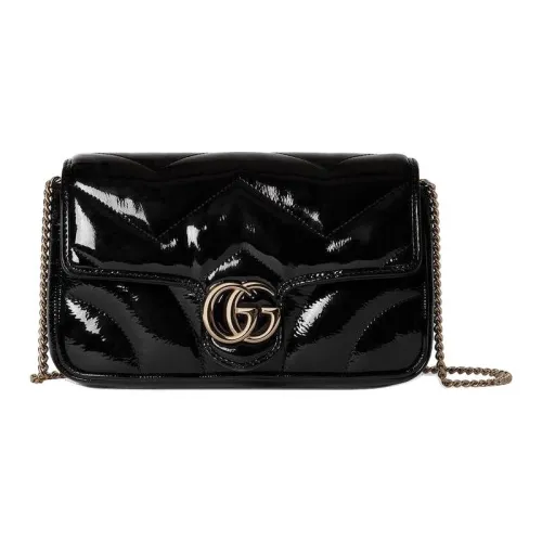 GUCCI GG Marmont Лакированная кожа Сумка через плечо Сумка Extra Mini Женская Черная