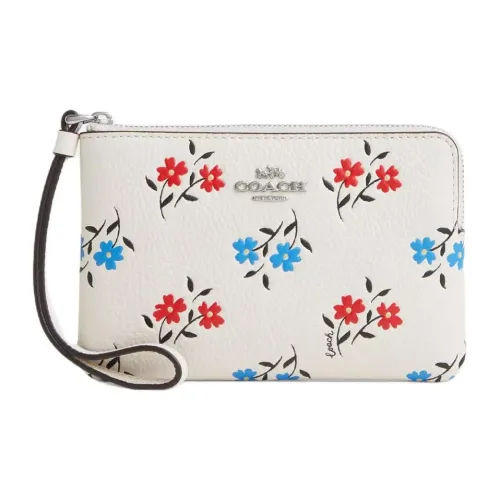 COACH Corner Zip Утонченный Галечная кожа Клатч Маленький Женский Серебряный Меловый разноцветный