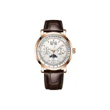 Розовый корпус с белым циферблатом, ремень.