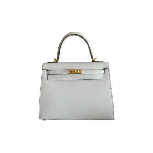 HERMES Kelly Эпсомская кожа Сумка Kelly Сумка через плечо Сумка Маленькая Женская M4 Gris Pale Кремово-серый