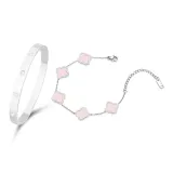 Серебряный костюм (Браслет с розовым четырехлистным клевером + Браслет с маленьким обхватом талии)