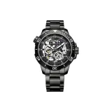 Черный корпус, черный циферблат, стальной ремешок