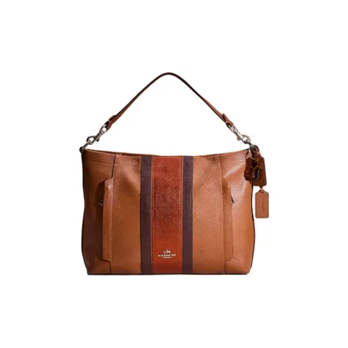 COACH Scout Полированная Галечная Кожа Сумка Большая Женская Серебряный Седло