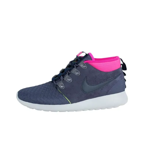 Nike Roshe Run Амортизация Износостойкий MID Топ Беговые кроссовки Мужской Глубокий синий Розовый