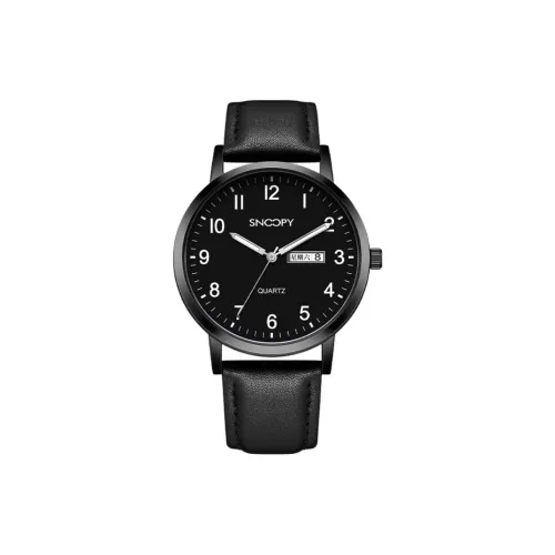SNOOPY Кварцевый механизм Искусственная кожа Ремешок Часы Мужские Черный циферблат