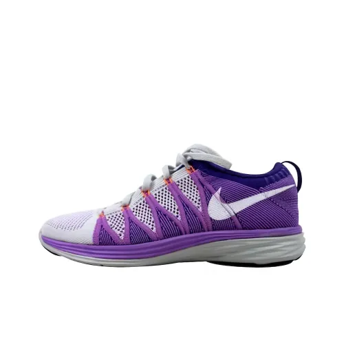 Nike Flyknit Lunar 2 Устойчивый к истиранию Дышащий Низкий Топ Беговые кроссовки Женские Белый Фиолетовый