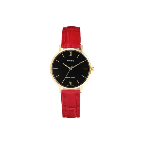 CASIO Analog Pointer Collection Кварцевый механизм Кожаный ремешок Часы Женские Черный циферблат