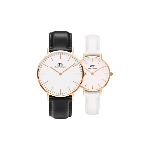 Daniel Wellington Парные часы Наручные часы Кварцевый механизм Естественная кожа Ремешок 28 40 мм Белый циферблат Унисекс