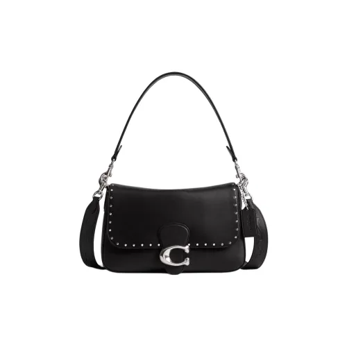 COACH Soft Tabby Гладкая кожа Портативная сумка через плечо сумка на плечо средний размер женский черный