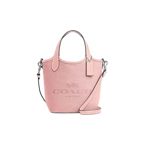COACH Hanna Холст Телячья кожа Сумка из холста Сумка-ведро Портативная Сумка через плечо Маленькая Женская Сумка Румяно-розовый