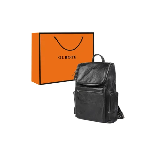 OUBOTE Первый слой Растительное дубление Коровья кожа Рюкзак Стандартный Мужской Черный