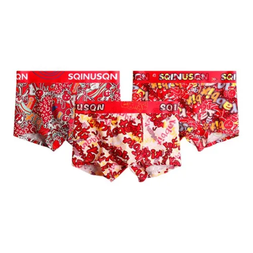 Sicily 3 Pack Красный Bunny Running+Красный Фон Letter+Красный Желтый Letter Мужские Boxer Briefs